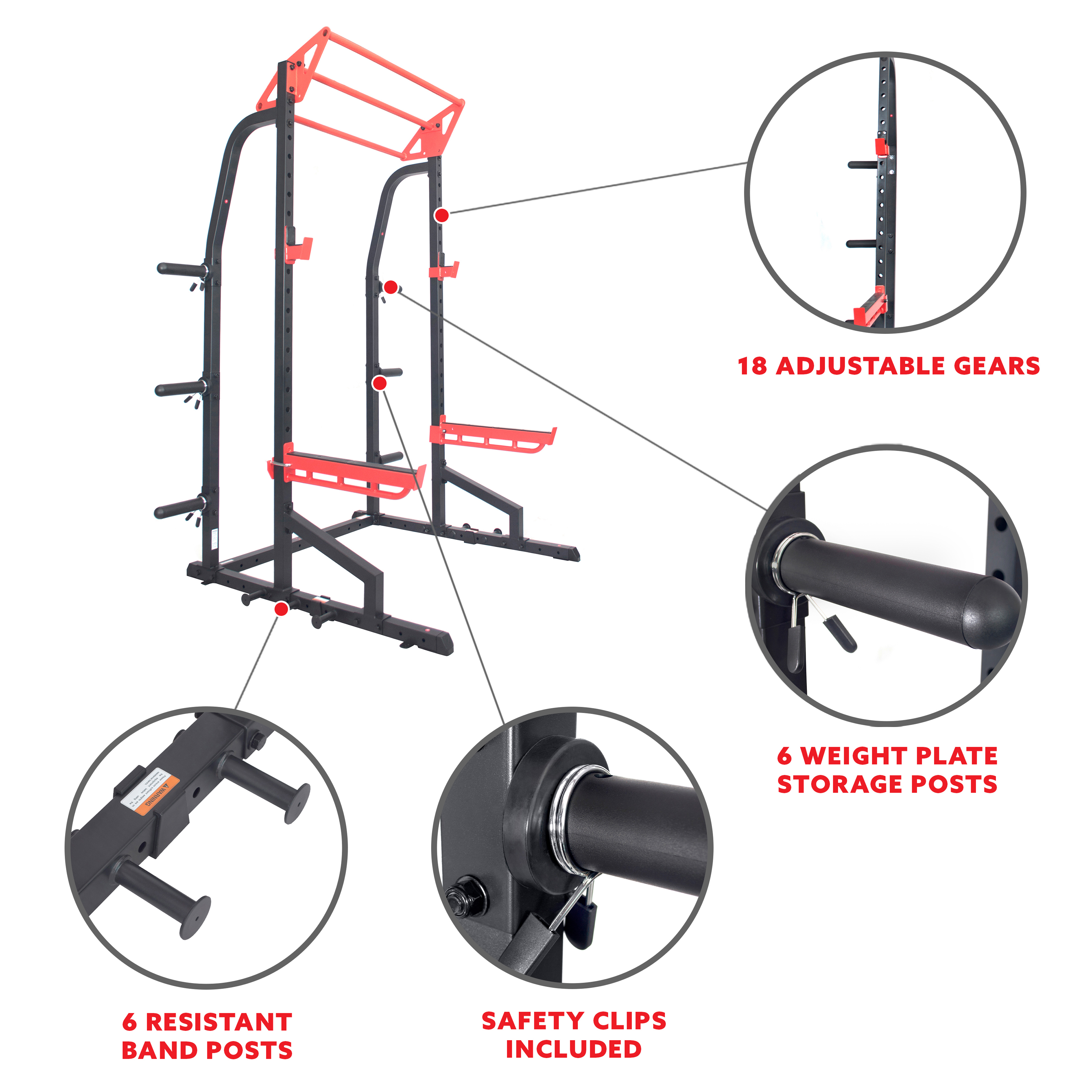 Sunny Health & Fitness Power Zone Half Rack Heavy Duty Performance Power Cage w/ 1000 lb Weight Capacity, Home Workout, SF-XF9933