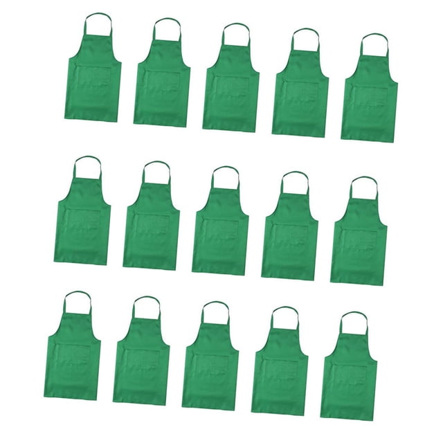 Total de 15 delantales con pechera de color liso para adulto con 2 bolsillos delanteros (verde hoja) Xemadio SNFLD1484