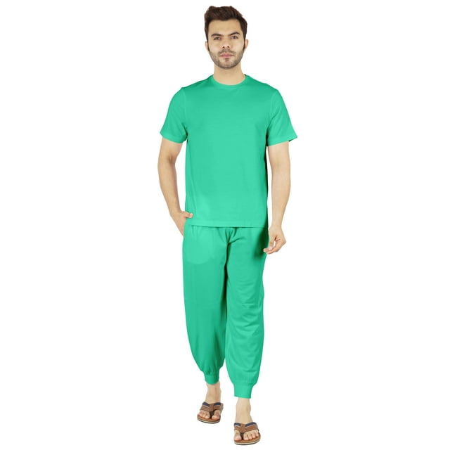 Inkmeso SolidPajama Set For Mens Short Sleeve Sleepwear Round NeckNightwearPj Set