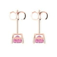 thumbnail image 4 of 14K Solid Gold Push Back Stud Earrings for Women | 1.5 cttw Princess Cut Simulated Pink Diamond | Rose Gold, 4 of 5