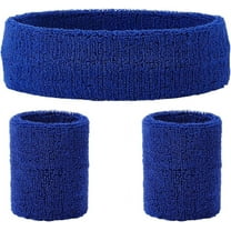 1set 3Pcs Neon Athletic Bands Sports Headband Wristband Set Sports Competitions Sweatbands Breathable Terry Cloth Wicking Sweat Absorbing Head Wrist Band for Men Women (Midnight Blue)