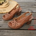 thumbnail image 7 of Rokment Womens Platform Heeled Dress Sandals for Ladies 2026 Summer Fashion Casual Geometic Hollow out Peep Open Toe Chunky Block High Heels Slingback Dressy Pumps Brown Size 6.5, 7 of 7