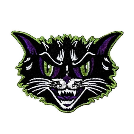 angry cat patch kreepsville scary feline face halloween craft iron on applique