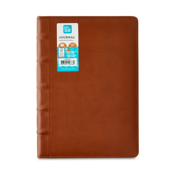 Pen+Gear Leatherette Cover Adult Journal, Brown, 7.25" x 10", 192 Lined Paper Pages