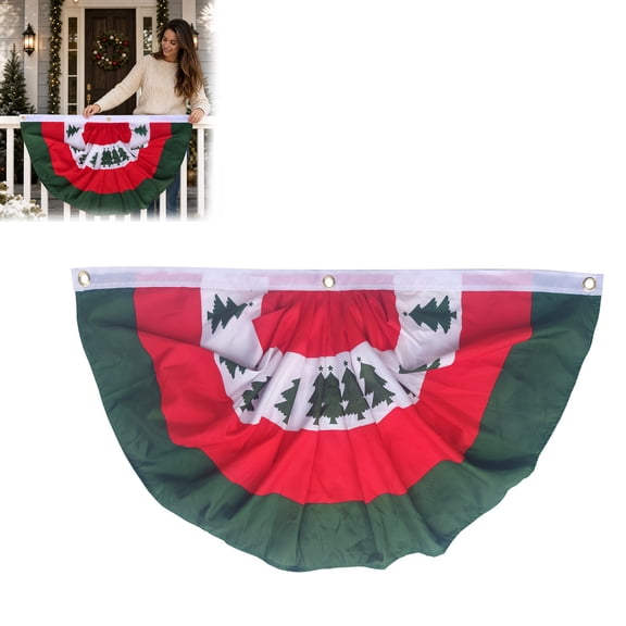 syligr Christmas Bunting Outdoor Flag for Yard, 18x35Inch Hanging Pleated Bunting Fan Flag for Outside, Winter Banner for Patio Entryway, Christmas Outdoor Decorations for Holiday Party