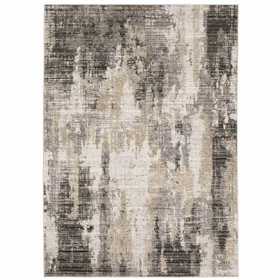 3 x 5 ft. Gray Beige Charcoal Brown Tan & Ivory Abstract Power Loom Stain Resistant Rectangle Area Rug