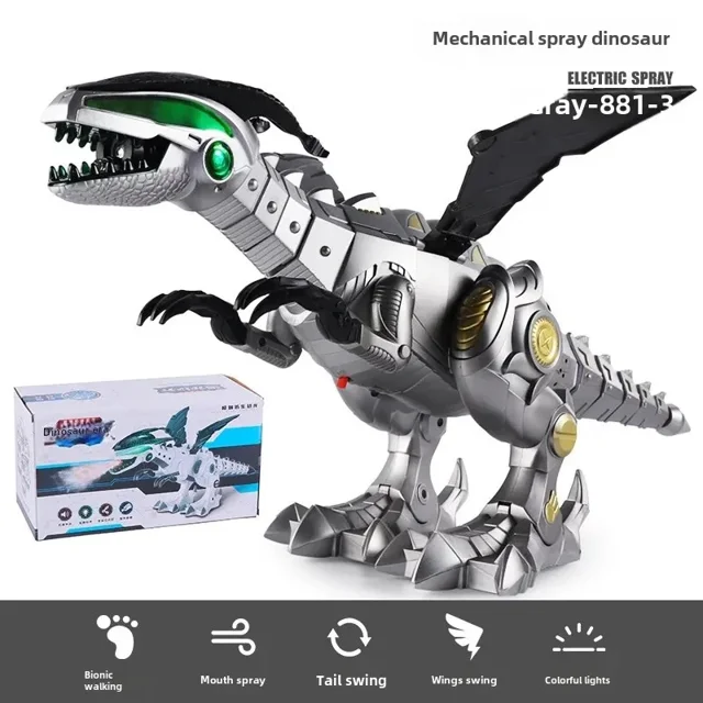Wholesale Oversized Gray Mechanical Dinosaur Toy with Remote Control, Spray Function & Realistic Simulation – Durable Plastic Interactive Gift for All Ages, Electric Movable Animal Model for Creative