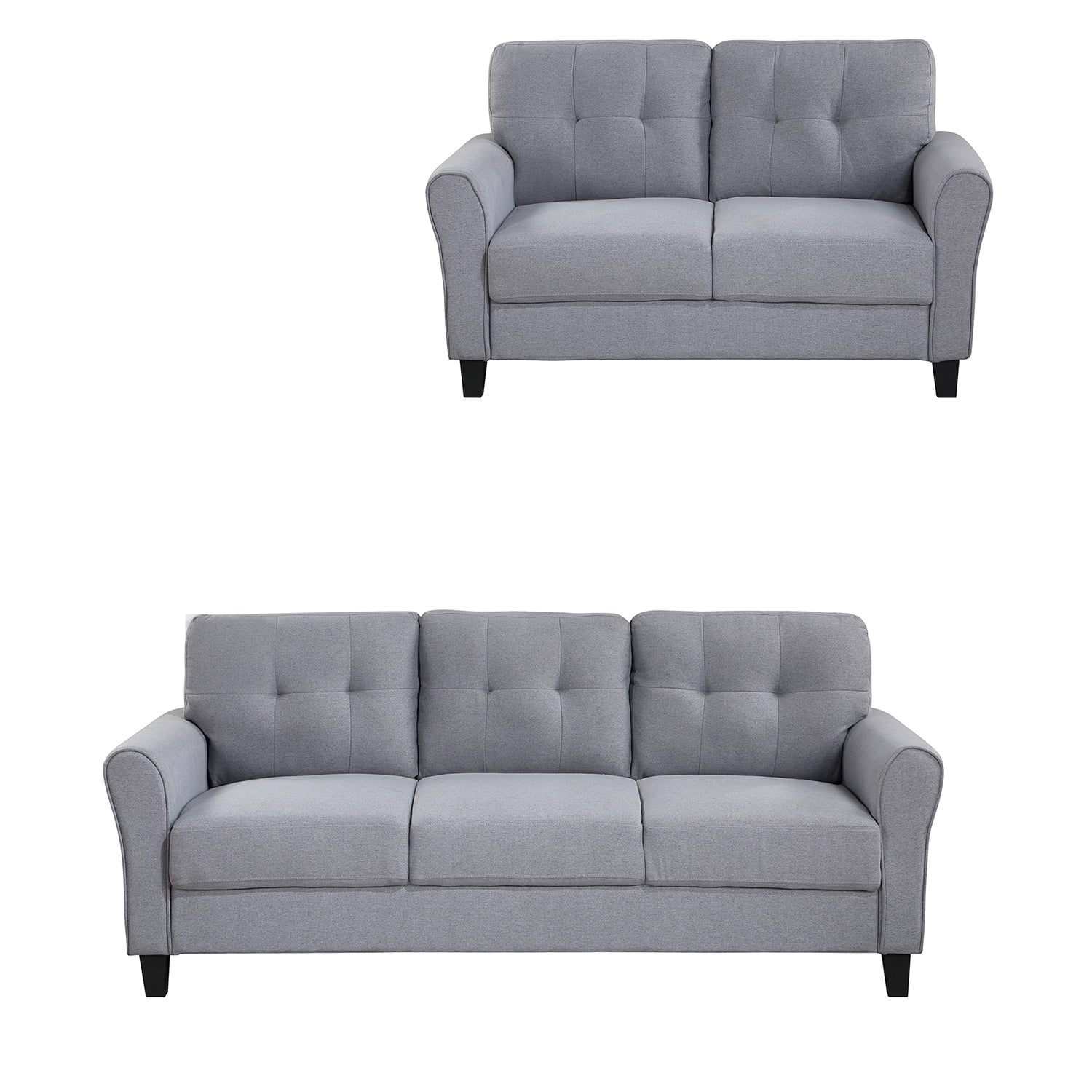 Kadyn Modern Living Room Sofa Set, 2 Piece Linen Sofa Set with 2+3-Seat Sofa, Upholstered Couch Furniture for Living Room, Light Grey-Blue