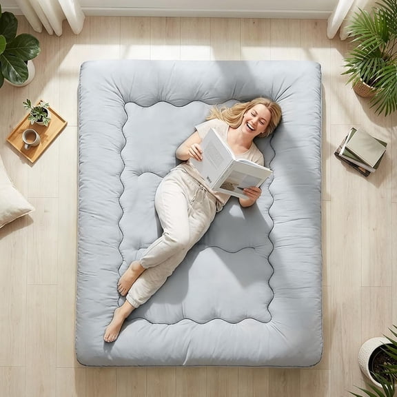 4-Inch  Floor Mattress, Japanese Futon Mattress Foldable with Removable Washable Cover, Portable Roll  Tatami Mat for Master Bedroom, Guest Bed and Everyday, Gray