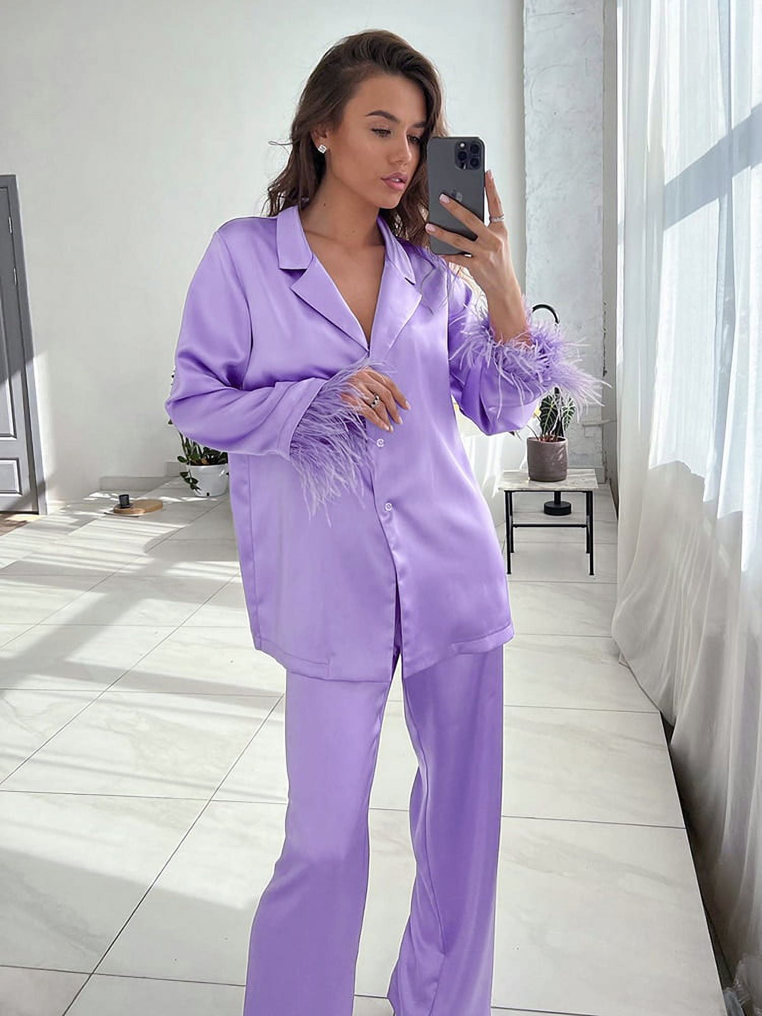  STJDM Nightgown,Winter Purple Women Sleep Pajama Sets Sleepwear  Suits Nightwear Plus Size 2 Piece Nightgown Stars Keep Warm M Purple :  Clothing, Shoes & Jewelry