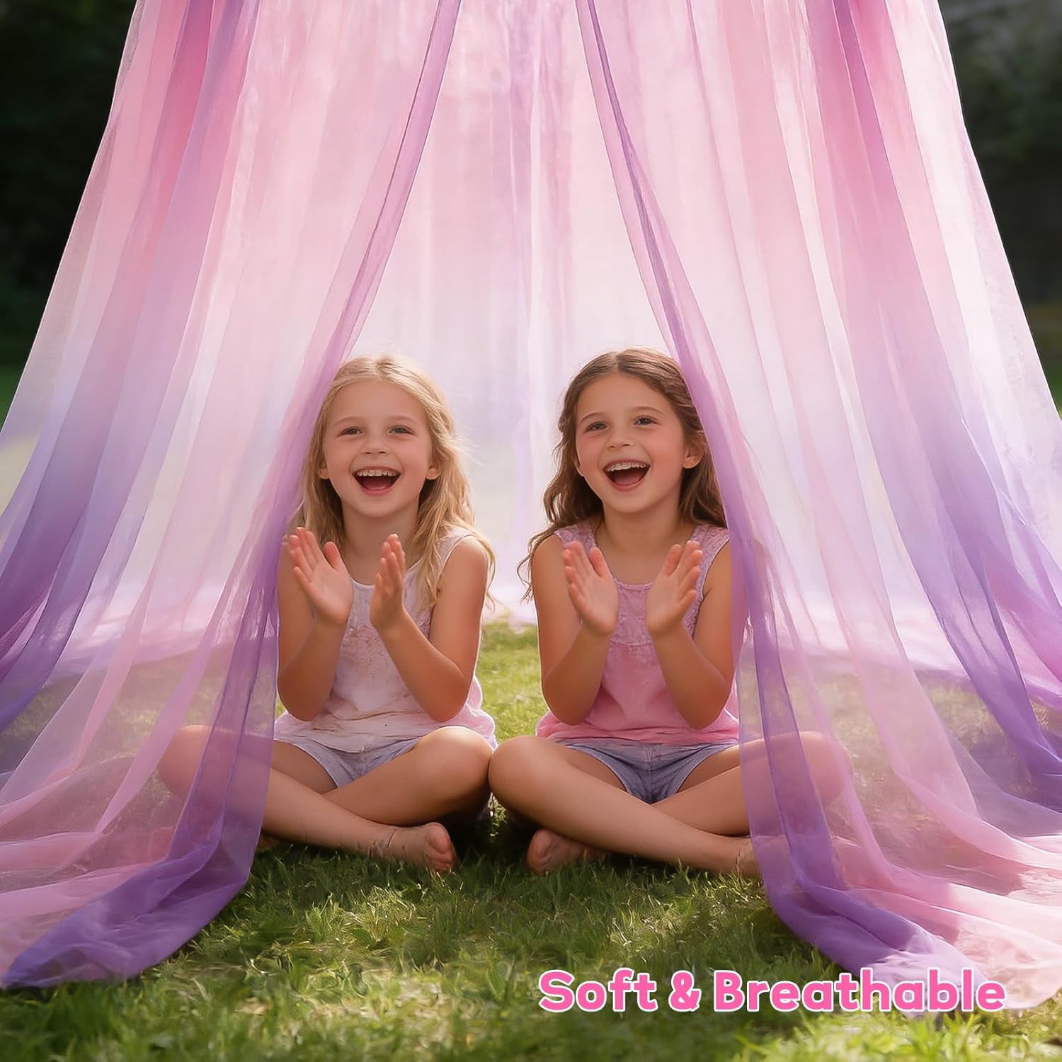 Mosquito Net Bed Canopy for Girls, Princess Bed Canopy Curtains Hanging Netting Bedroom Decor for Girls, Adults, Baby Crib, Dome Mosquito Netting Bed Tent Purple & Pink