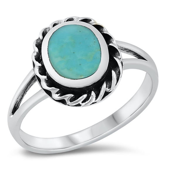 Simple Simulated Turquoise Sun Twist Ring .925 Sterling Silver Band Blue CZ Female Size 6