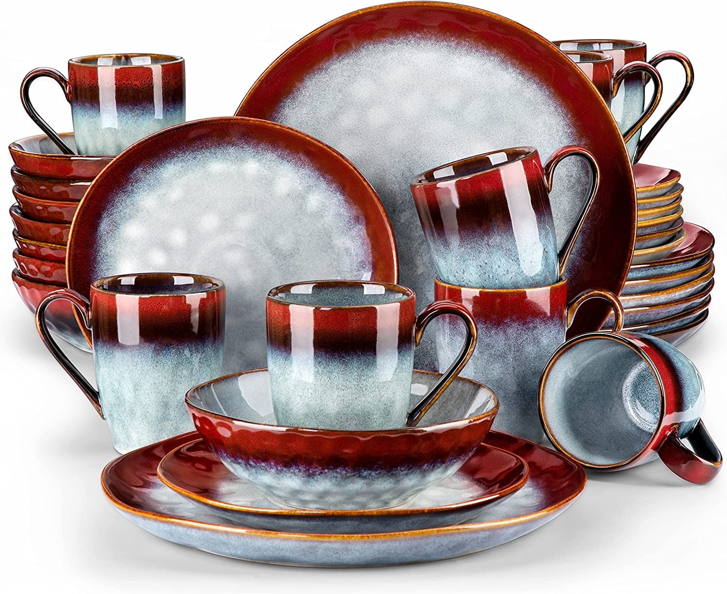 Vancasso,32-Piece Stoneware Dinnerware Set, Red Dinner Set, Service for 8