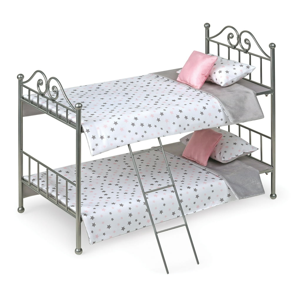 Badger Basket Scrollwork Metal Doll Bunk Bed with Ladder and Bedding