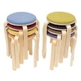 thumbnail image 2 of Stackable Set of 8 Stools,Upholstered Round Bar Stools with Foot Mat, Wooden Stacking Portable Stools, Multipurpose Chair for Home Breakfast Dining Kitchen Office Classroom, Multicolor, 2 of 9
