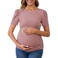 thumbnail image 1 of Blusa de maternidad de mujer INSPIRE CHIC, de punto acanalado, con mangas cortas abullonadas, camiseta arrugada para fotos de baby shower, pequeña, color rosa, 1 of 6