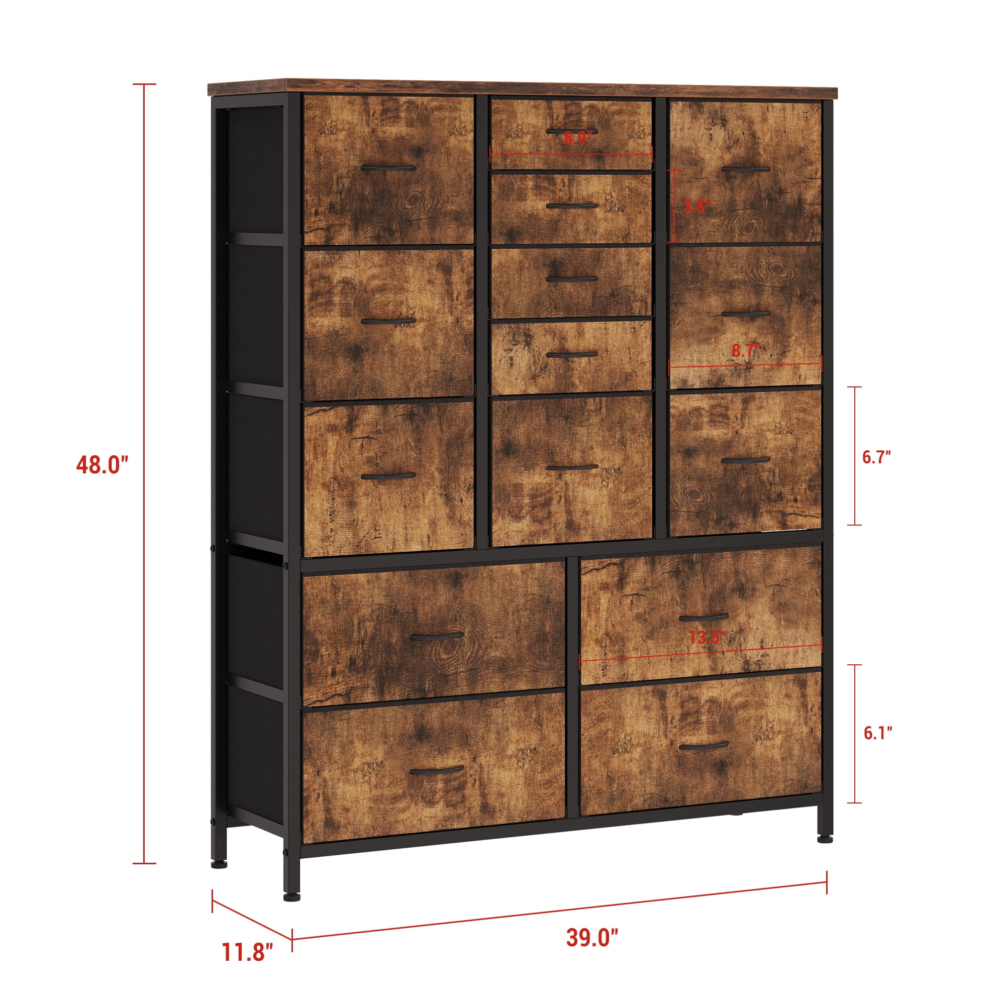 Towallmark 48" H Tall Dresser with 15 Drawers Dressers for Bedroom Fabric Storage Dresser & Chest of Drawers(Brown)