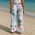 thumbnail image 4 of TrdSipl Womens Linen Pants Baggy Wide Leg Culottes Floral Flowy Comfy High Waisted Travel Pant with Pockets Pink L, 4 of 4