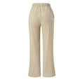 thumbnail image 4 of qolati Cotton Linen Wide Leg Pants for Women Casual Elastic High Waisted Comfy Trousers 2023 Summer Straight Leg Long Lounge Pant, 4 of 6