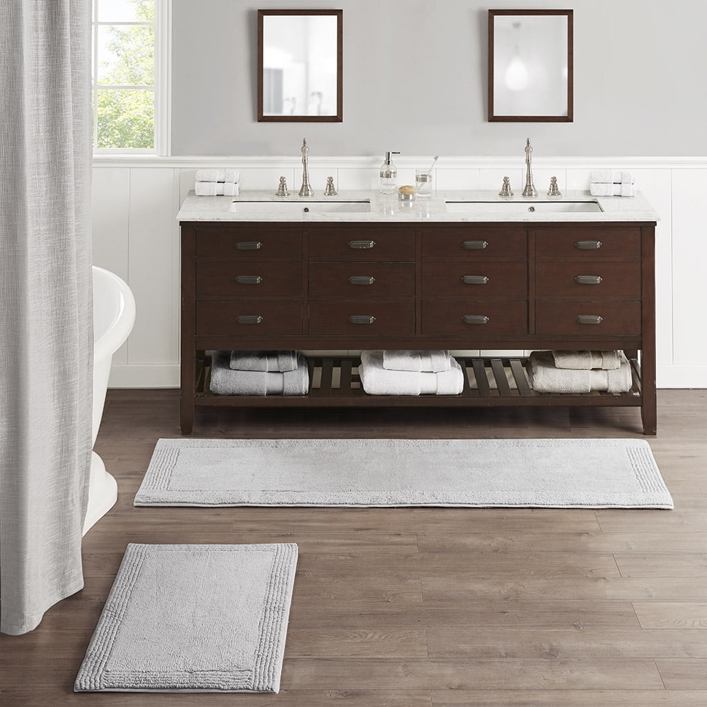 100% Cotton Tufted 3000 GSM Reversible Bath Rug Grey 21x34 High Pile Soft Luxurious Water Absorbent Machine Washable Oeko-Tex Certified Bathroom Rug for Shower Room Spa Vanity Floor