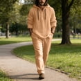 thumbnail image 2 of LNZGNM Linen Outfit Men Long Sleeve Button Down Hooded Sweatshirts Casual Loose Fit Pants with Pockets Summer Yoga Outfits,Earthy Yellow XL, 2 of 4