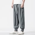 thumbnail image 2 of Men's Casual Pants Men Drawstring Pants Summer Baggy Boho Yoga Loose Casual Drop Crotch Trouser With Pockets Grey 3XL, 2 of 5