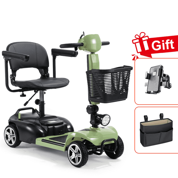 SAY YEAH 4 Wheels Mobility Scooter for Seniors,Electric Folding Mobility Scooter with Removable Battery,Up to 330LBS Weight Capacity,Green