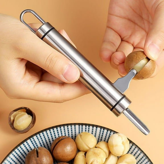 Elainilye Nutcracker, Heavy Duty Stainless Steel Opener Tool for Macadamia Walnuts Pecans Hazelnuts Chestnut Shelling Kitchen Gadget with Comfort Grip​​, A