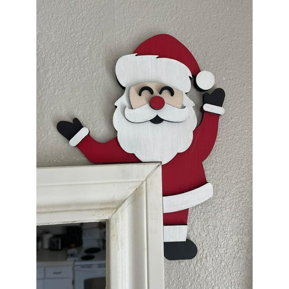 Adorno navideño para puerta - 2024 Muñeco de nieve Papá Noel Marco de puerta superior Decoración de esquina, Pintura de dibujos animados navideños Papá Noel Perro Reno Marco de esquina de puerta Decor