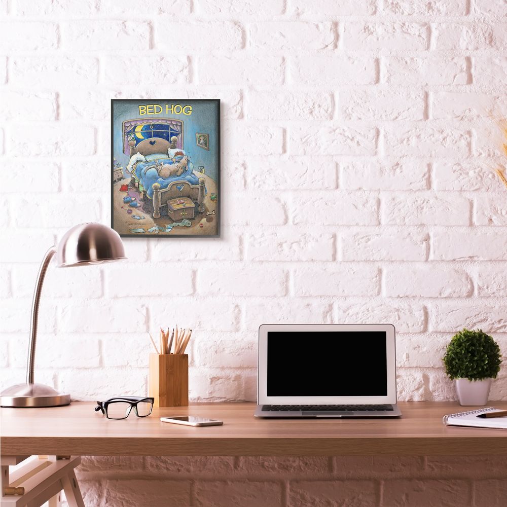 Bed Hog Funny Pet Dog Cartoon Design Oversized Framed Giclee Texturized Art by Gary Patterson