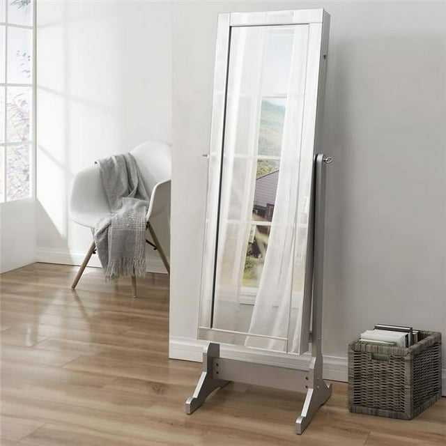 Posh Living Harper Full Length Jewelry Mirror Border Lockable with LED Lights - Classic Silver