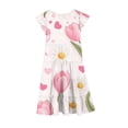 thumbnail image 4 of SBYOJLPB Girls' Summer Flower Sundress Short Sleeve Round Neck with Ruffled Pockets Print Dress for Kids, 4 of 6