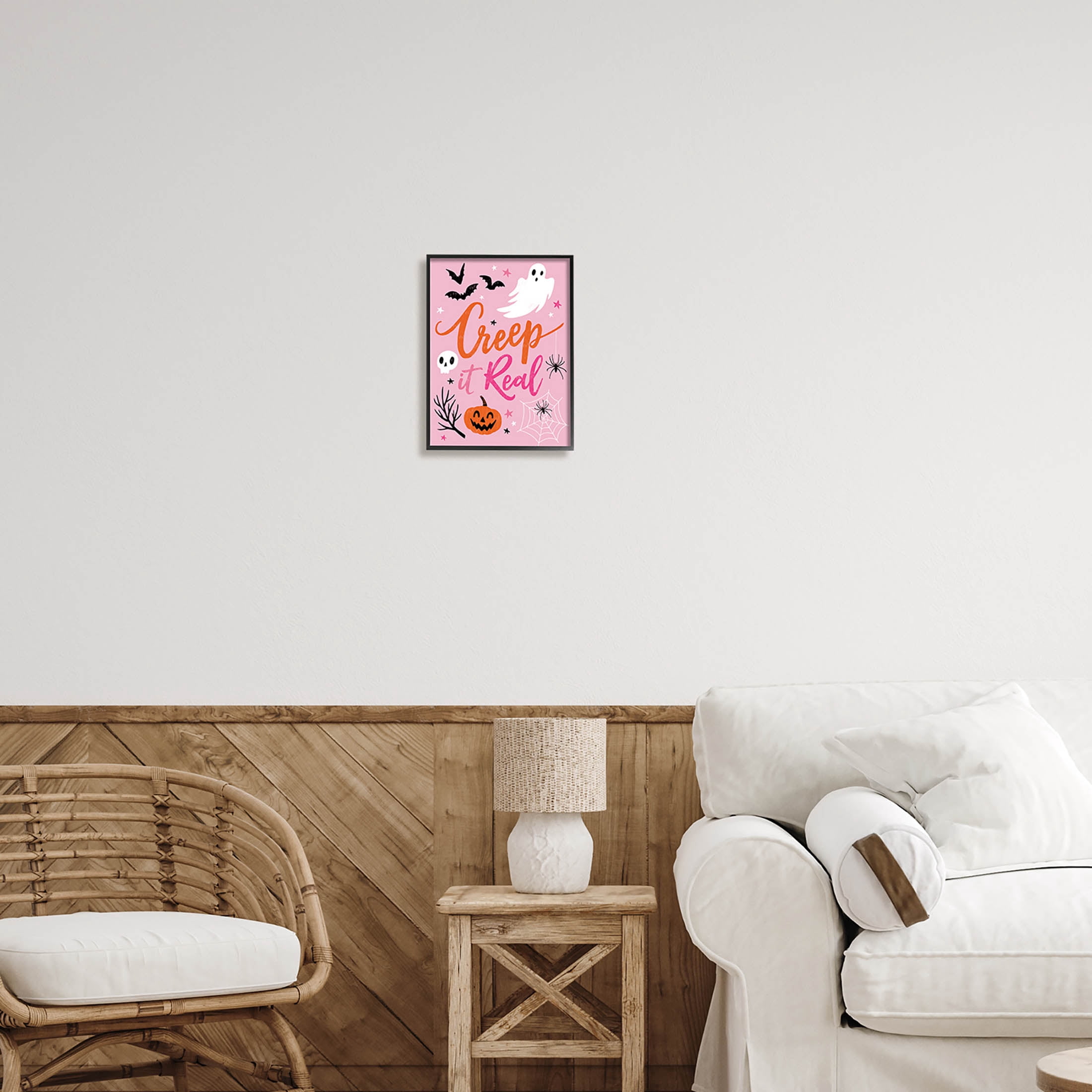 Creep It Real Pink Halloween Phrase Holiday Graphic Art Black Framed Art Print Wall Art