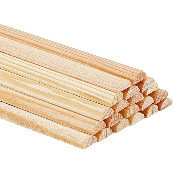 30pcs Split Wood Dowel Rods 7.87x0.24 Inch Unfinished Half Round Dowel Rod Wood Sticks