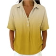 thumbnail image 3 of Favoffer Women's Linen Blouse Turtleneck Short Sleeve Solid Color Button Snap V Neck Daily Office Streetwear Fashion Casual Shirt, 3 of 7