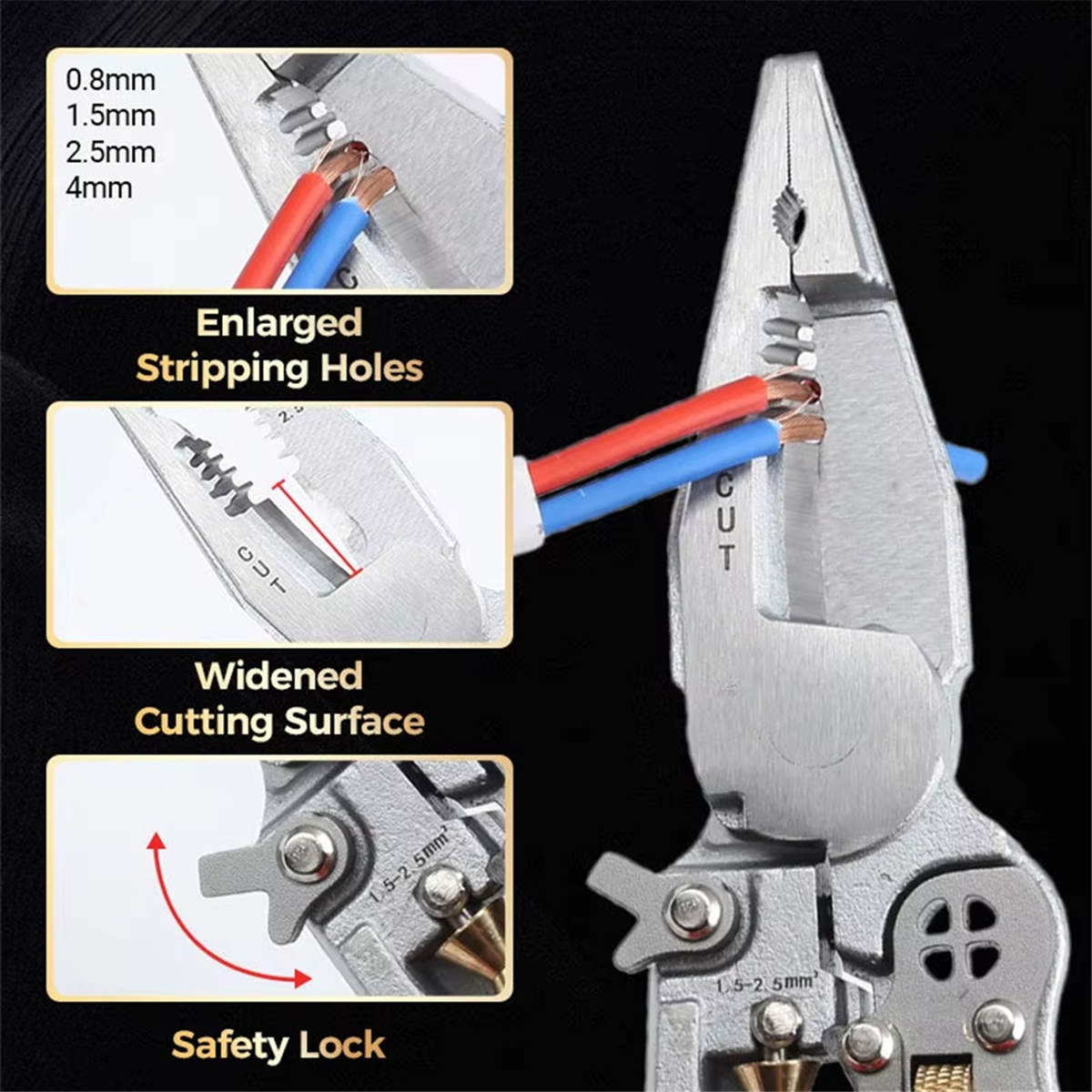Multi-Function Wire Stripper Electricians Voltage Testing Cable Cutting Scissors Crimping Pliers,1 x Multi-function Pliers