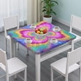 thumbnail image 3 of Colorful Tie Dye Pattern Square Fitted Tablecloth with Elastic Edge,Square Table Cover,Washable Elastic Table Cover for Home Kitchen Party Decor 34"x34", 3 of 6