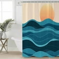 thumbnail image 2 of Extra Long Shower Curtain 72x84 Inch, Teal Waves Shower Curtain Waterproof Bathroom Decor Watercolor Sun Turquoise Ombre Fabric Bath Curtain Set Accessories with Hooks, 2 of 6