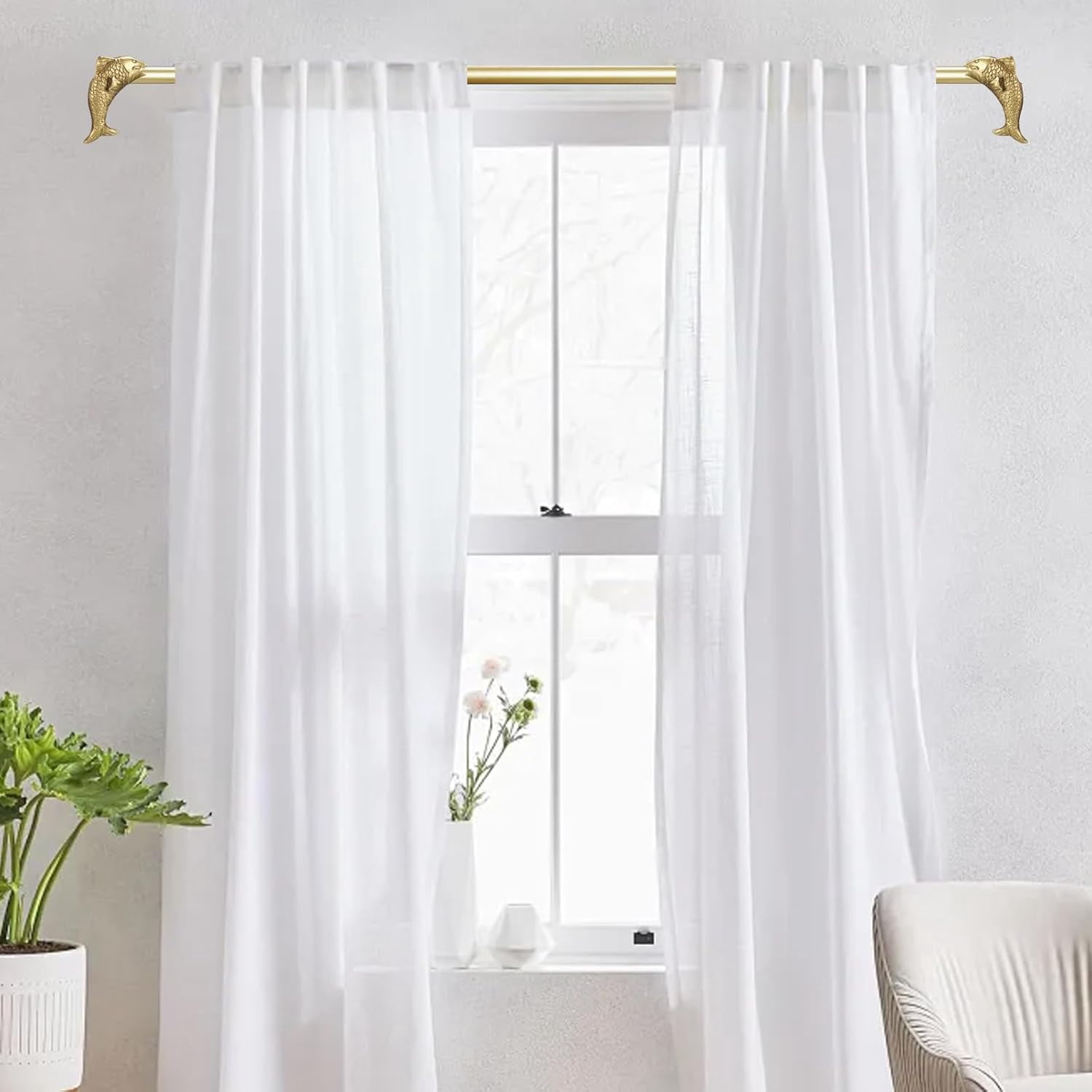Urbanest Adjustable Single Curtain Rod Set Fish Finials – 3/4 - Inch Diameter, With Renaissance Gold Rod, 48–84 Inches