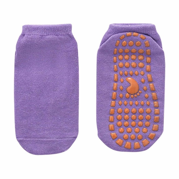 Xfvqtps Boys and Girls Slipper Socks with Grippy Solid Color Simplicity Non Slip Comfortable Breathable Soft Cotton Socks Purple