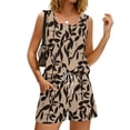 thumbnail image 4 of UDAUDU Women 2 Piece Outfits Sets Summer Floral Graphic Sleeveless Tank Tops & Shorts Beach Casual Loungewear Brown XL, 4 of 8
