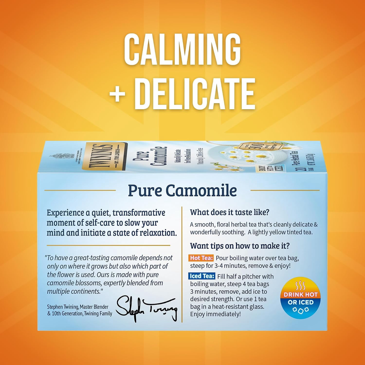 (3 pack) Twinings Pure Camomile Herbal Tea Bags, Naturally Caffeine Free, Soft & Floral, 20 Count