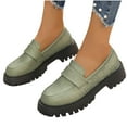 thumbnail image 2 of Hinvhai Women's Non Slip Loafers Flat Shoes ,Fashion Casual Leather Walking Soft Comfortable Round Head Shallow Mouth Solid Color Flats Shoes Green 6.5(37), 2 of 3