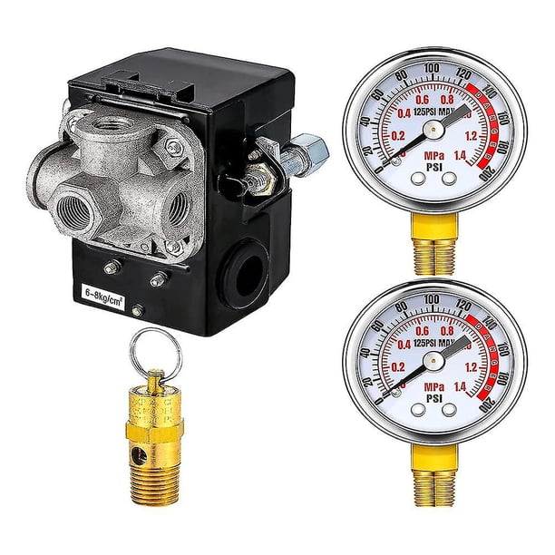 4 Uds interruptor de presión 90-125psi interruptor de presión del compresor de 4 puertos Npt 1/4 y 0-200 Psi presión Compatible con