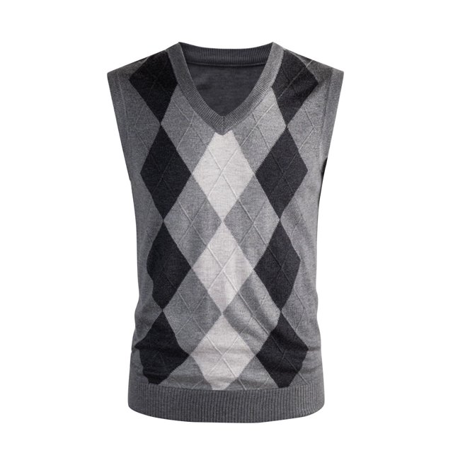 Funicet Men V-Neck Knitting Lattice Color Blocking Casual Sleeveless Top