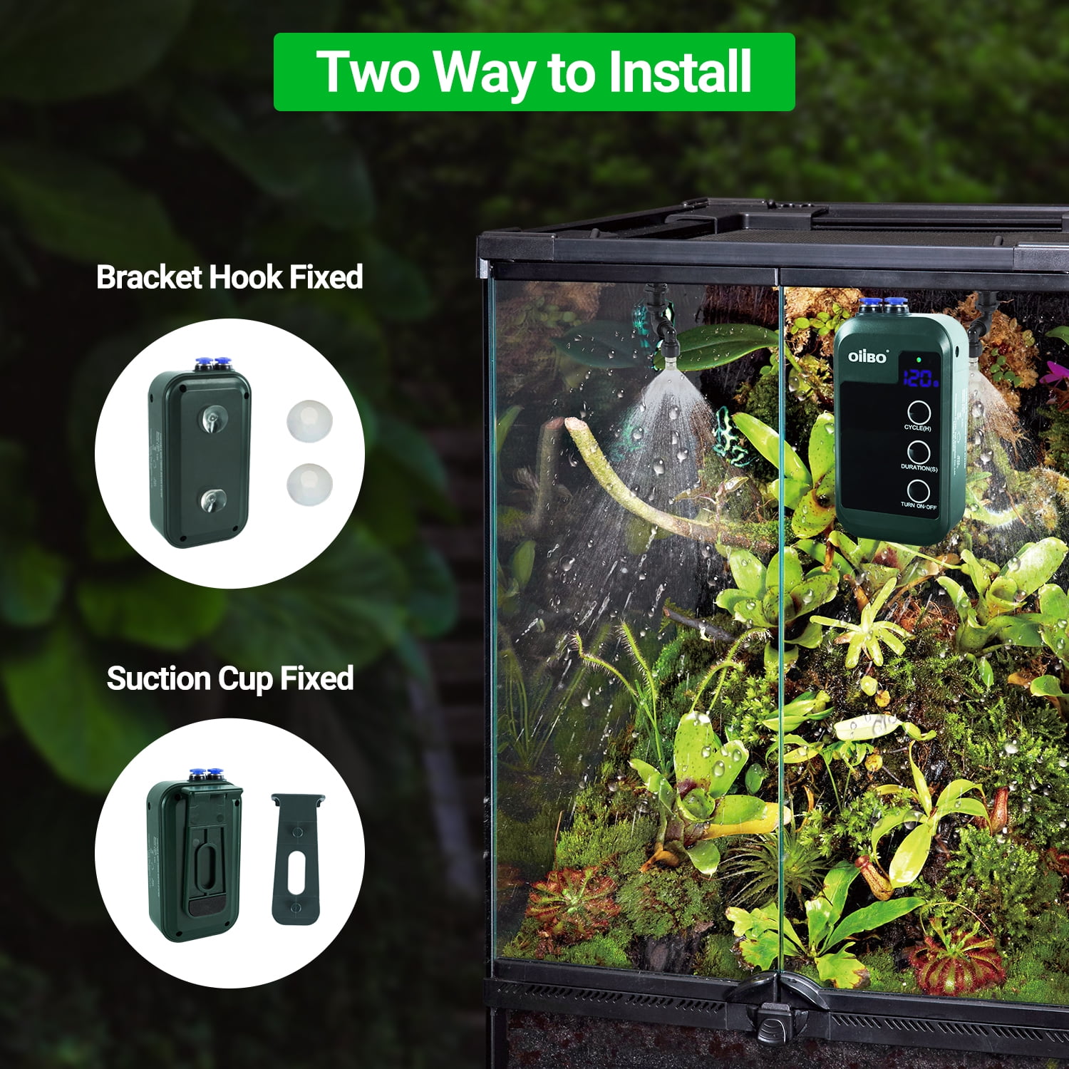 OIIBO Automatic Reptile Humidifier Spray System with 360°Adjustable Misting Nozzles for Reptile Terrariums