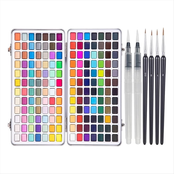 Set de Acuarelas de 168 Colores, con Pincel de Agua y Pinceles de Nailon, para Principiantes.
