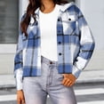 thumbnail image 2 of purcolt Women's Cropped Flannel Shirts Button Down Long Sleeve Drawstring Plaid Hooded Jackets Casual Lightweight Oversized Shirt Coat with Pocket, 2 of 5