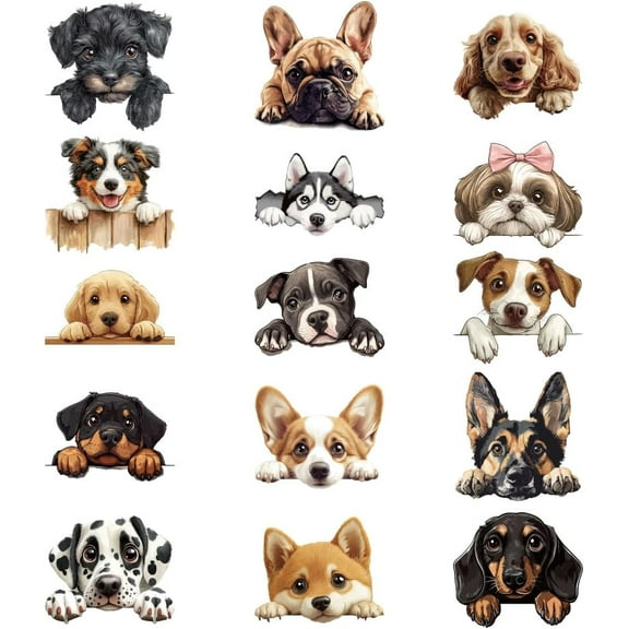 15 Pcs Iron on Decals Patches 15 Categories of Dog Patterns Iron on Stickers Animals Heat Transfer Stickers Plastic Washable Patches for Clothes Backpacks Cover