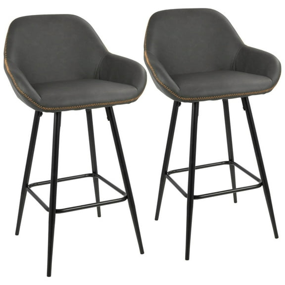 Clubhouse Contemporary 26" Counter Stool With Black Frame And Grey Vintage Faux Leather - Set Of 2